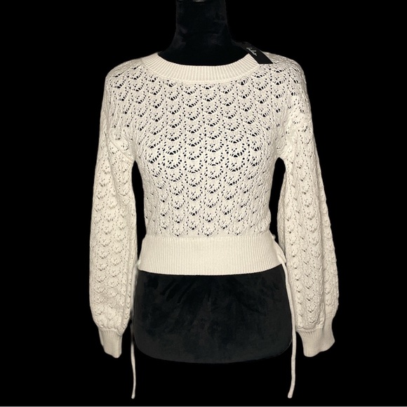 Lulus Sweaters - NWT, Lulus, Always All Mine Ivory Lace-Up Cropped Pointelle Sweater, Size S